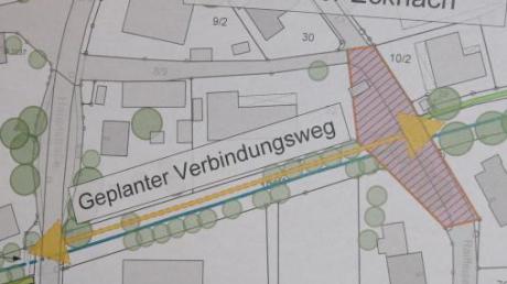 Der rot schraffierte Platz an der Ecknach soll neu angelegt werden. Außerdem ist ein Verbindungsweg entlang der Ecknach geplant.
