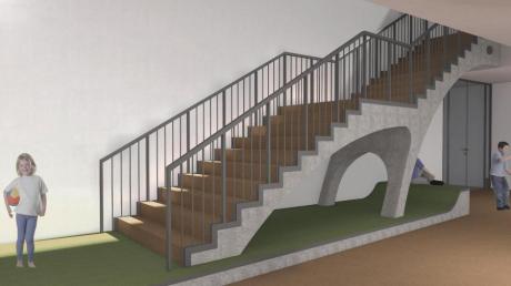 Die Treppe an der geplanten Kindertagesstätte am Ballonstartplatz in Gersthofen soll einem Dinosaurier nachempfunden werden. 
