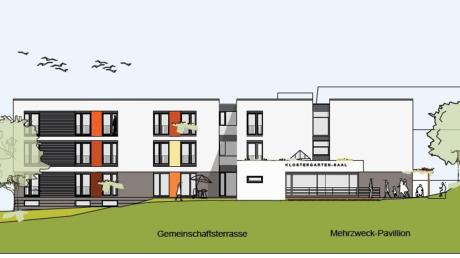 Das ist die Westansicht des geplanten Pflegeheims Klostergarten in Thierhaupten. 
