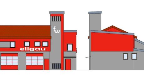 So wie auf diesem Entwurf soll das Feuerwehrhaus Ellgau nach der Sanierung aussehen – hier die Nord- und Westansicht. 