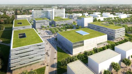 So soll der Campus des Uniklinikums nach einem Plan der Architekten einmal aussehen. Links ist der Patientenpark zu sehen. 