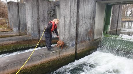 Am Ende ist der Einsatz geglückt: Polizeihundeführerin Heidi Manhart hat am Eiskanal einen verletzten Hund gerettet.  	