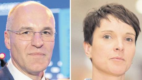Augsburgs Oberbürgermeister Kurt Gribl (links) prüft juristische Schritte gegen einen Auftritt von AfD-Chefin Frauke Petry (rechts) in Augsburg.
