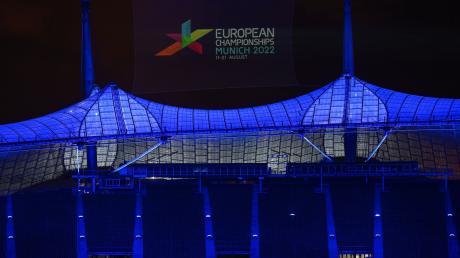Das Logo der "European Championships München" ist während einer Presseveranstaltung zu sehen.