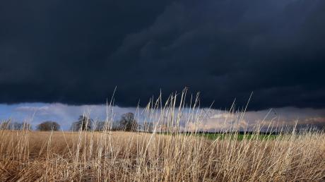 Gewitterwolken ziehen über ein Feld bei Ruderathofen.