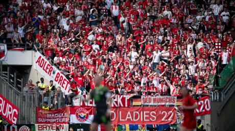Fans des FC Bayern München feuern die Spielerinnen an.