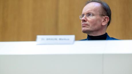 Der frühere Wirecard-Vorstandschef Markus Braun auf der Anklagebank im seit Dezember 2022 laufenden Strafprozess.