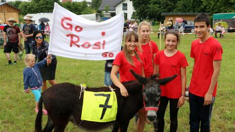 Eselin Rosi und ihre Begleiter flitzten beim Eselrennen in Ellzee als Schnellste über die Rennbahn. 