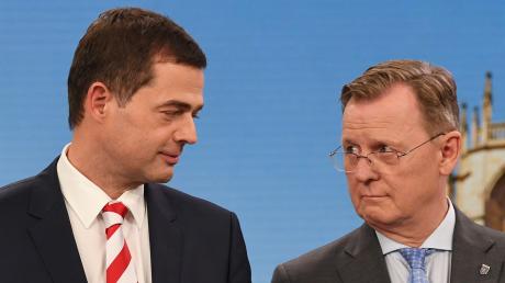 Unwahrscheinliche Partner: Mike Mohring (links), CDU-Spitzenkandidat, steht neben Ministerpräsident Bodo Ramelow (Die Linke). 