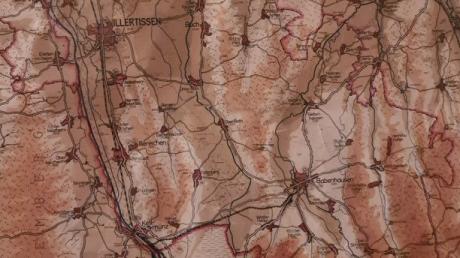 Eine Landkarte zeigt den ehemaligen Landkreis Illertissen.