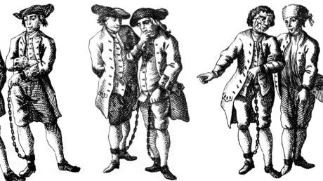 So wurden die 1771 gefangen genommenen Komplizen von Matthäus Klostermayr dargestellt. Tatsächlich liefen sie in zerlumpter Kleidung umher.