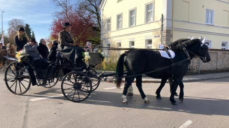 Beim Leonhardiritt in Großaitingen lenkte Steffen Maurus die Kutsche mit den Bürgermeistern aus den Gemeinden der Pfarreiengemeinschaft.