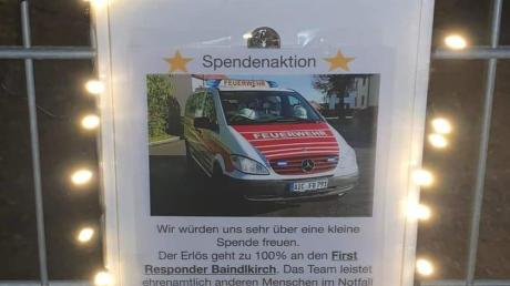 Eine Spendenaktion für die First Responder wurde in Baindlkirch gestartet.