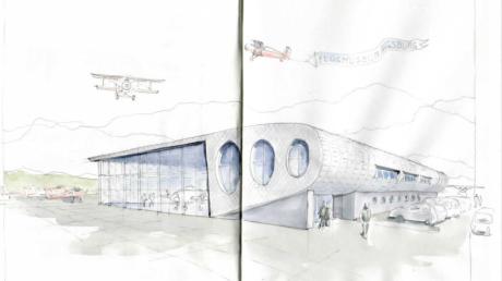 Das ist eine Sklzze des Architekten Hans Schuller, wie das Flugmuseum einmal aussehen könnte.
