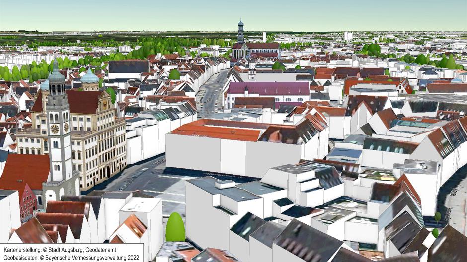 Ausschnitt aus dem digitalen 3D-Stadtmodell Augsburg des Geodatenamtes.