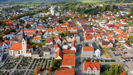 Das Stadtzentrum von Thannhausen aus der Luft.