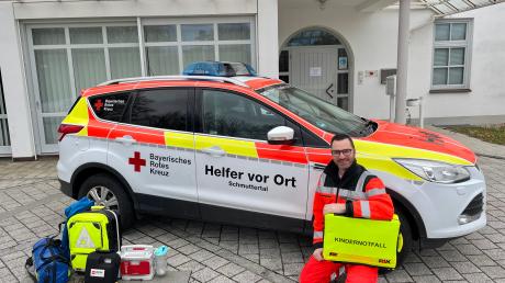 Tobias Förster ist seit zehn Jahren Leiter der Helfer vor Ort Schmuttertal in Diedorf. Die Ehrenamtlichen hatten in dieser Zeit insgesamt mehr als 2000 Einsätze.