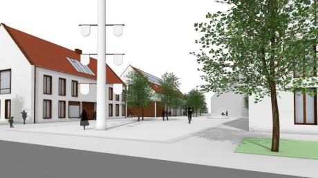 So sieht der Entwurf der Architekten Nowak für den neuen Dorfplatz samt Bürgerhaus, Rathaus, Geschäftshaus. Doch das Büro muss neu planen. 