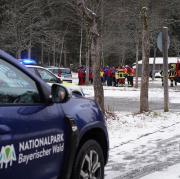 Einsatzkräfte in der Nähe der Stelle, an der im Bayerischen Wald ein Kleinflugzeug abgestürzt ist.