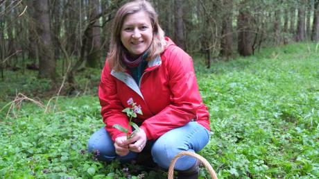 Kräuterexpertin Kariene Eikelmann aus Baindlkirch zeigt das Lungenkraut, das zu ihren Lieblingskräutern gehört. Es wächst im Wald und hat lila- und rosafarbene Blüten. 