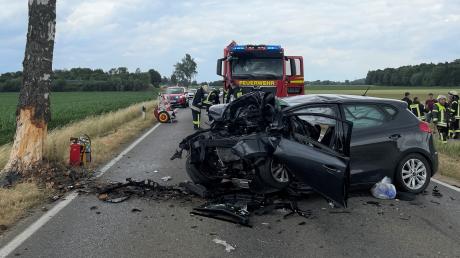 Auf der Staatsstraße bei Mertingen ist ein Mann mit diesem Auto gegen eine Birke geprallt. Der 67-Jährige war auf der Stelle tot.