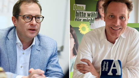 CSU-Generalsekretär Martin Huber und Ludwig Hartmann, Chef der bayerischen Grünen, sprechen zum Thema erneuerbare Energien.
