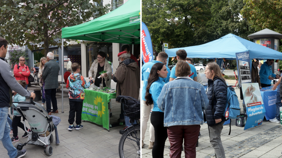 Grüne und AfD warben mit Infoständen in Augsburg um Unterstützung für ihre Politik.
