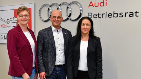 Das neue Führungstrio des Betriebsrats bei Audi in Ingolstadt: Betriebsratsvorsitzender Jörg Schlagbauer und seine Stellvertreterinnen Rita Beck und Karola Frank.