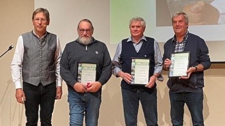 Für 50 Jahre Zugehörigkeit zum Alpenverein Mindelheim ehrte Vorsitzender Gerhard Groos, Max Wohlhaupter, Hans Kustermann und Werner Wohlhaupter (von links).