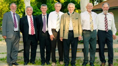 Die sieben Brüder der Familie Grimm aus Lachen: Franz, Anton, Hermann, Leonhard, Xaver, Karl und Georg, vereint auf einem Foto.