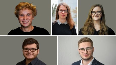 Sind für den Theodor-Wolff-Preis 2024 nominiert: (oben von links) Jonathan Lindenmaier, Maria-Mercedes Hering, Helen Krueger-Janson; (unten von links) Fabian Kluge und Fabian Huber.