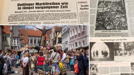 Alt und neu im Vergleich: Anfangs fand der Historische Markt in Oettingen nur auf dem Marktplatz statt – heute erstreckt sich das Fest über weitere Teile der Innenstadt.