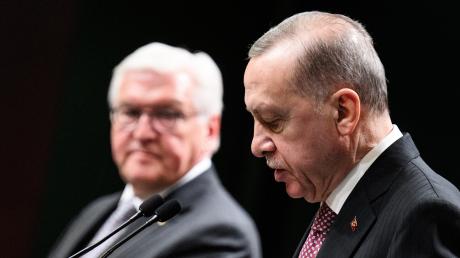 Auf der Suche nach Gemeinsamkeiten: Bundespräsident Frank-Walter Steinmeier und sein türkischer Amtskollege Recep Tayyip Erdogan bei der Pressekonferenz am Mittwoch. 