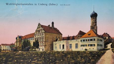 Die Ursberger "Wohltätigkeitsanstalten" in einer kolorierten Aufnahme, die möglicherweise um das Jahr 1900 entstand.