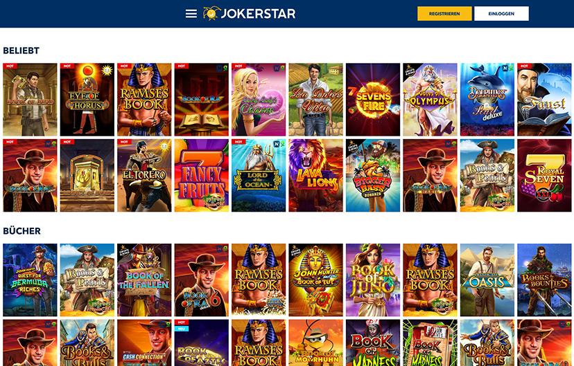 Die Startseite des Jokerstar Casino.