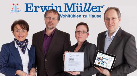 Über die hohe Auszeichnung für Erwin Müller in Buttenwiesen freuen sich (von links):Rita Müller-Brenner (Geschäftsführerin), Andreas Plohmann (Marketingleiter), Saskia Martin und Markus Lump (beide verantwortlich für den Online-Shop erwinmueller.de).  