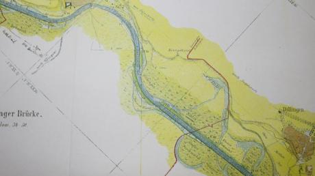 Die Donau als Lebensader des Fischereiwesens im Landkreis Dillingen: Eine Gewässerkarte aus dem Jahr 1873 zeigt den bis 1810 erbauten Karolinenkanal.  