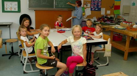 Sichtliche Freude haben die sieben Kinder beim Kinderferienprogramm „Tiere zeichnen“ im Werkraum der Grundschule von Gundelfingen. 