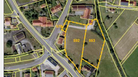 Auf dem Lageplan ist das geplante Wohnungsbauprojekt in Landshausen mit gelber Farbe eingezeichnet.  	