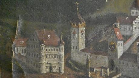 Dieses Gemälde, das Ende des 17. Jahrhunderts entstanden ist, hängt im Kaisheimer Münster und zeigt, dass die heutige Hofwirtschaft – auf dem Bild mit der Ziffer 9 gekennzeichnet und in der Legende als „Würthshaus“ beschrieben – schon damals ein Gasthaus war.  	