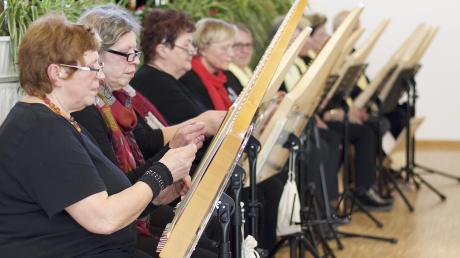 Mit einem gemeinsamen Schlussstück zeigten die Veeh-Harfenspieler ihr Können ganz geballt – und doch sehr zart. 	 	