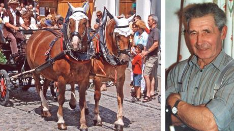 Landwirt Kaspar Buhl aus Unterknöringen war über die Region hinaus als Pferdekutscher bekannt. Das große Foto zeigt ihn mit seiner Landauerkutsche am Festumzug zum Historischen Fest in Burgau im Jahr 2013.