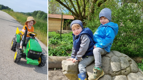 Nico, drei Jahre, links im Bild und rechts mit seinem Bruder Luca, fünf Jahre, spielt gerne draußen. Aktuell ist es für ihn gefährlich, sein Immunsystem funktioniert nicht mehr.
