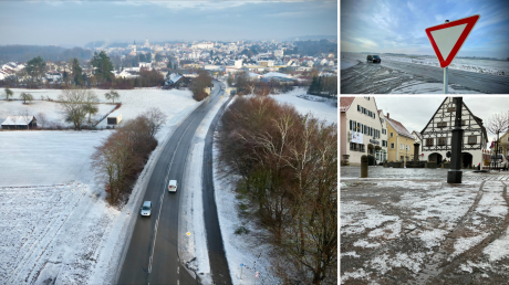 Spiegelglatt war es morgens, wie beispielsweise auf der Südumfahrung zwischen Günzburg und Leipheim. Um die Nachmittagszeit waren die Eisschichten weitestgehend geschmolzen.
