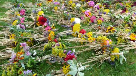 Ein Teppich aus Blumen und Kräutern. Rund 100 Sträuße haben Mitglieder der Kellmünzer Kolpingfamilie und weitere fleißige Helferinnen und Helfer zum Feiertag Mariä Himmelfahrt gebunden. 