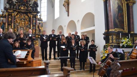 Der Kammerchor St. Martin unter Leitung von Markus Hubert beim Chorkonzert in der Pfarrkirche. Dazu Hans Scherrer am Cello, Rudi Böhm am Bass. 