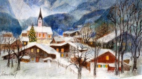 Wie auf dem Bild von Heinz Schubert dargestellt könnte das Bergdorf aussehen, in dem die Geschichte von Hobby-Autor Walter Kohler-Hartl spielt. Der Hahn Fridolin soll erst als Weihnachtsmenü enden. Doch dann rettet er die Bürger des ganzen Ortes. 
