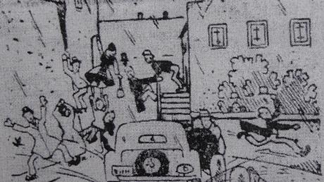 Zeichner Kranl nimmt schon 1949 den zunehmenden Verkehr aufs Korn