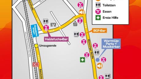 Der Plan zeigt den Weg, den der Umzug am kommenden Sonntag durch Altenstadt nehmen wird.  	