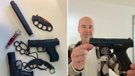 Bernd Rettensberger ist Polizeihauptkommissar und Jugendbeamter. Er zeigt eine Waffen-Attrappe. Von weitem ist nur schwerlich ein Unterschied zu einer echten Waffe zu erkennen. Spielzeugpistolen, Sichelmesser und Totschläger stellen er und seine Kollegen regelmäßig an Schulen sicher.